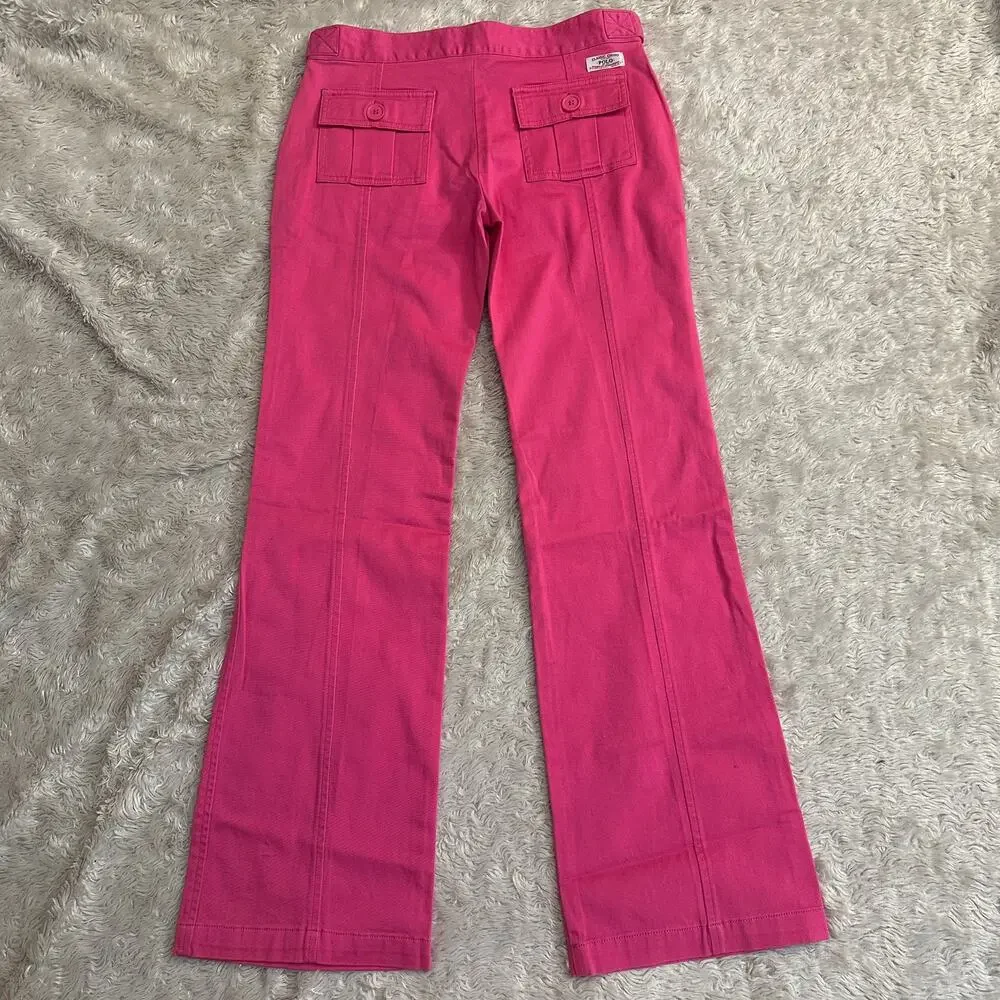 Vintage Y2K Girls 16 Ralph Lauren Pink Chino Bootcut Jeans Pants Cotton